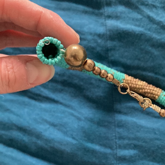 Teal & Bronze Beaded Statement Necklace - Picture 2 of 2